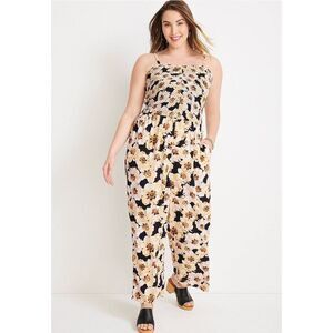 Maurice's Smocked Bodice Floral Sunflower Sunflowers Print Jumptsuit Romper Sz.